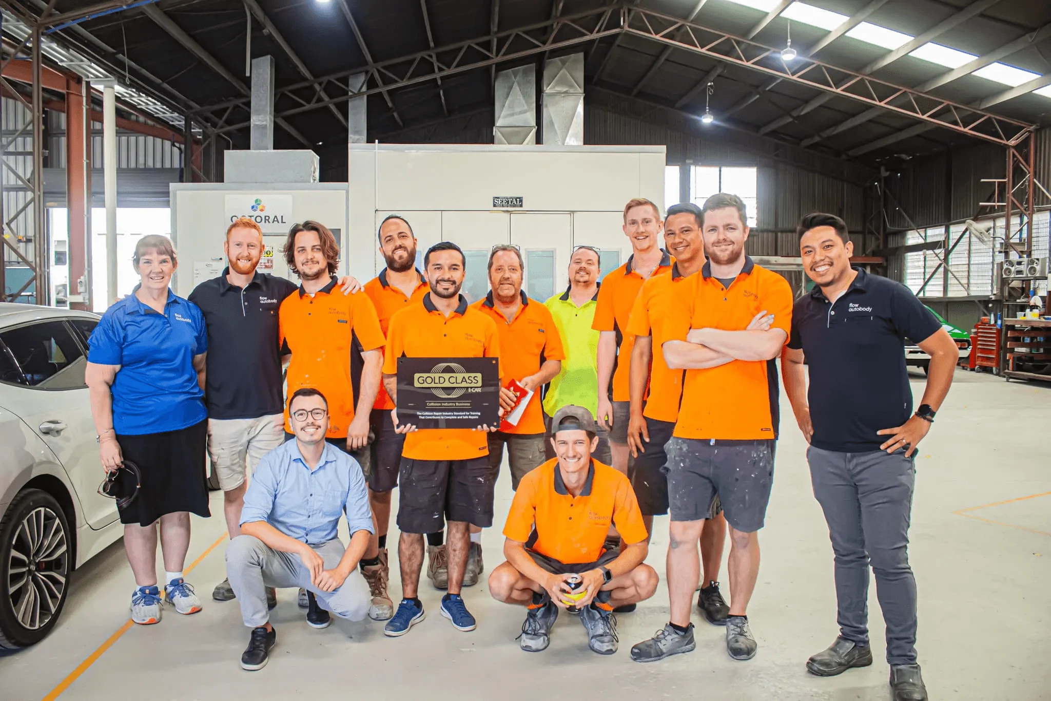 The Flow Autobody team together in the Enoggera workshop