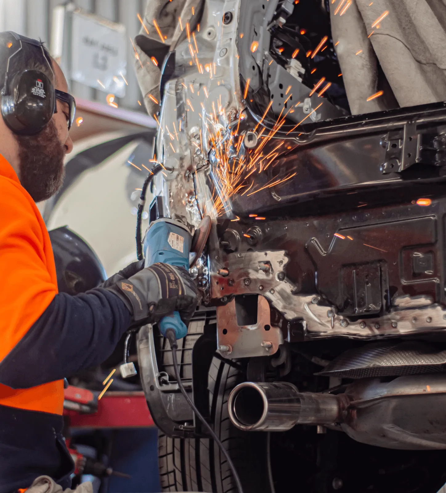 Collision-repair work in a photograph published by Flow Autobody