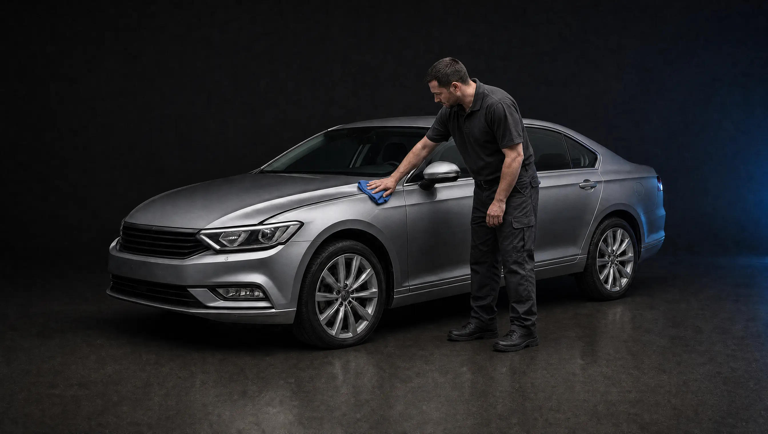 Illustrative vehicle being detailed after repair