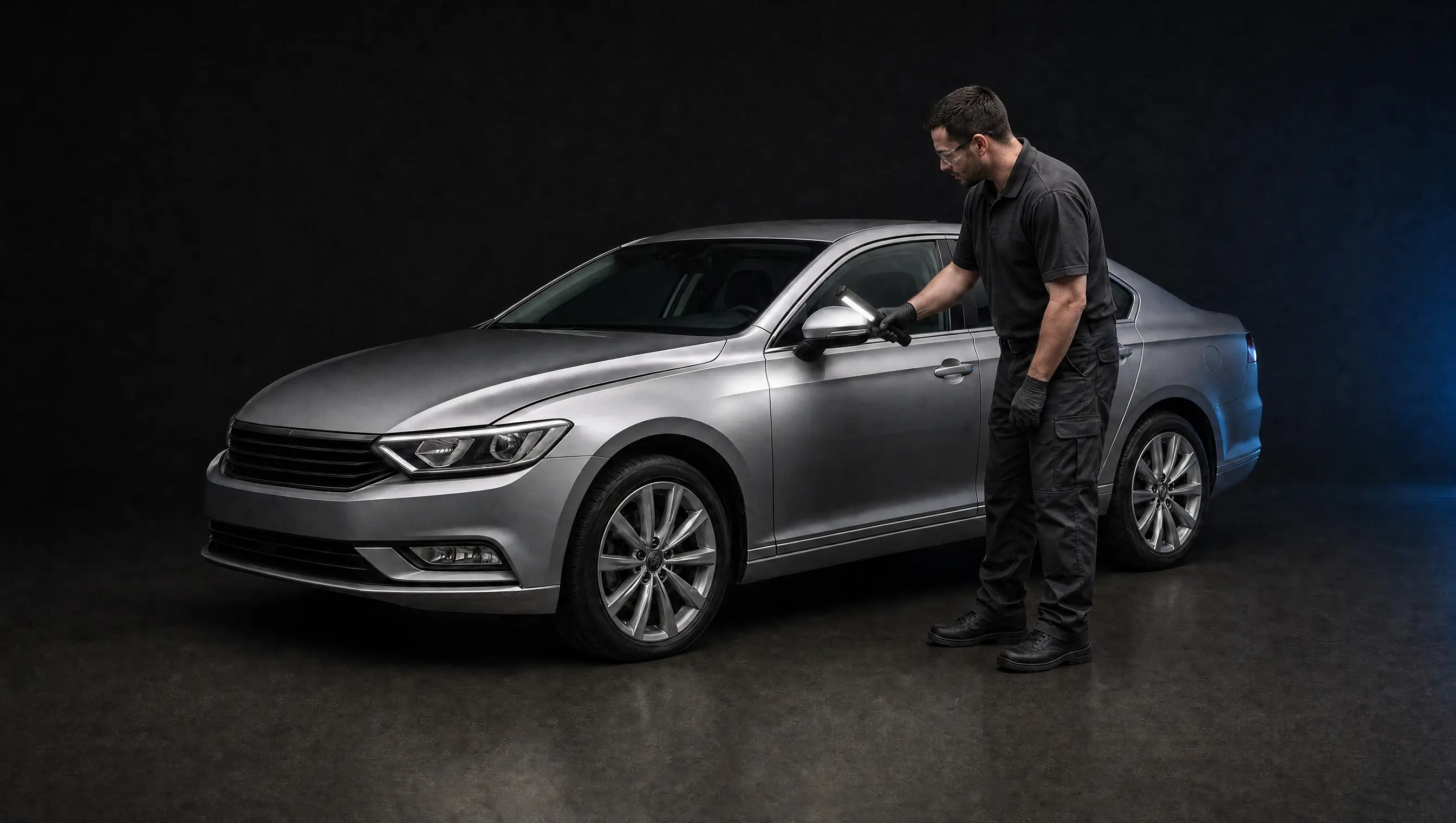 Illustrative final quality check on a repaired vehicle